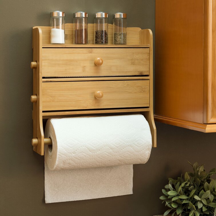 Red Paper Towel Holder Wall Under Cabinet Wood 