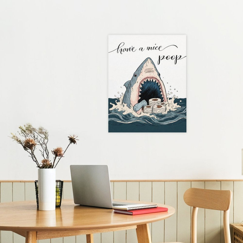 Requin avec sushi, cadre en bois intégré, l 16 x L 20