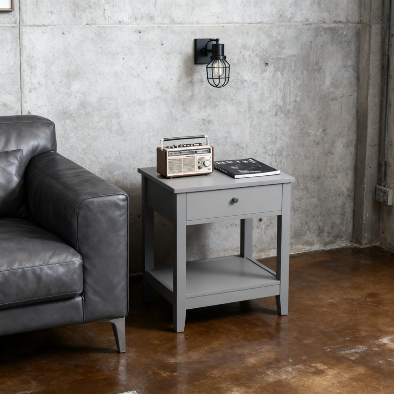 Table de bout à 2 niveaux avec tiroir et tablette de rangement, table d'appoint moderne pour le salon, la chambre à coucher ou le bureau, fabrication robuste en bois aggloméré, table d'appoint polyvalente