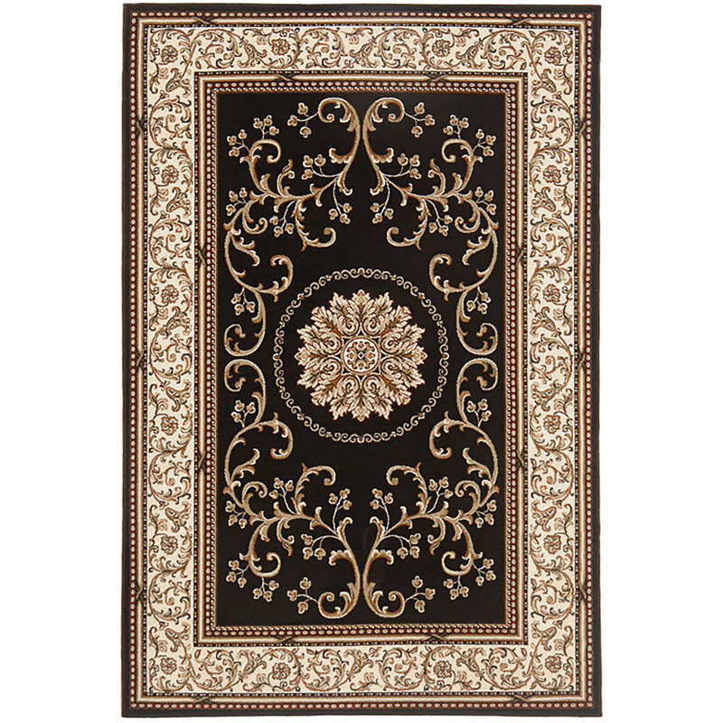 Tapis traditionnel noir Jordan, Rectangle 9 pi 10 po x 12 pi 10 po