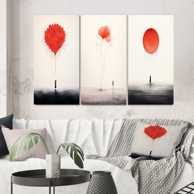 Serenity Minimal Aquarelle en rouge tendre II - ensemble de 3 pièces d'art abstrait