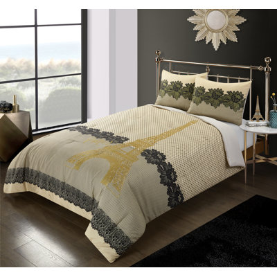 Paris Lace Polyester Channel Geometric Shapes Comforter Set