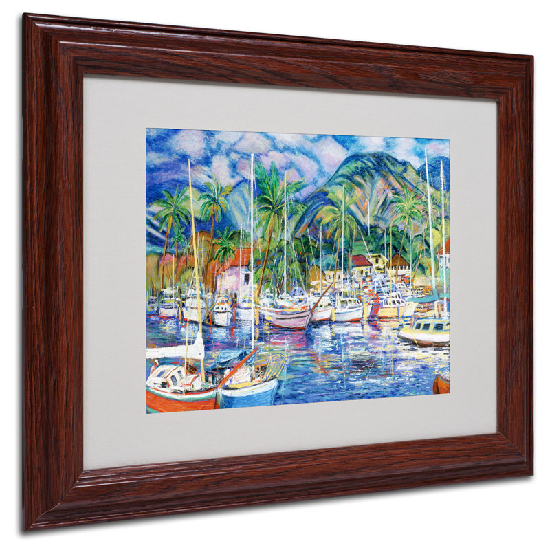 Lahaina Marina Framed Canvas Art with Dark Wood Frame