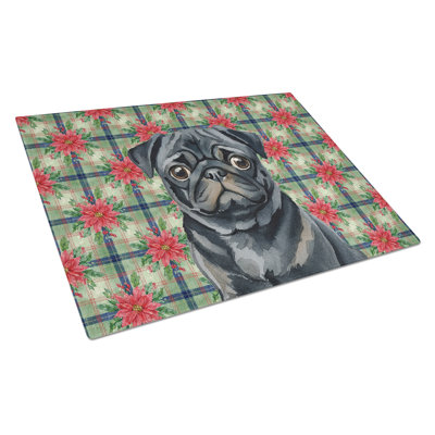 Black Pug Christmas PoinsettIas Glass Cutting Board