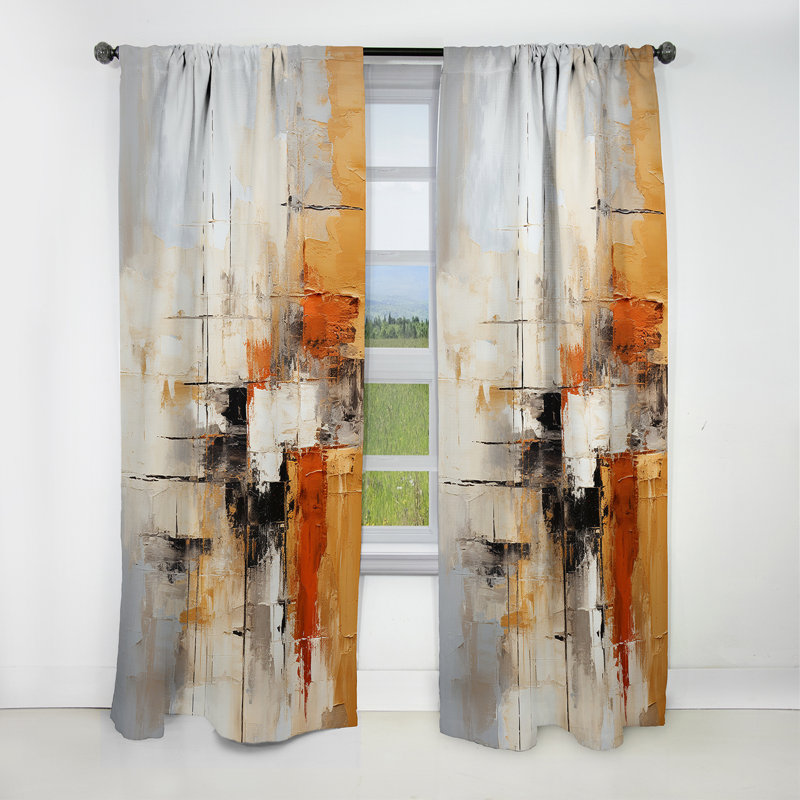 Orange Black Abstract Fractal Impressions - Fractals Abstract Blackout Curtain - 1 Panels, 52" W x 95" L