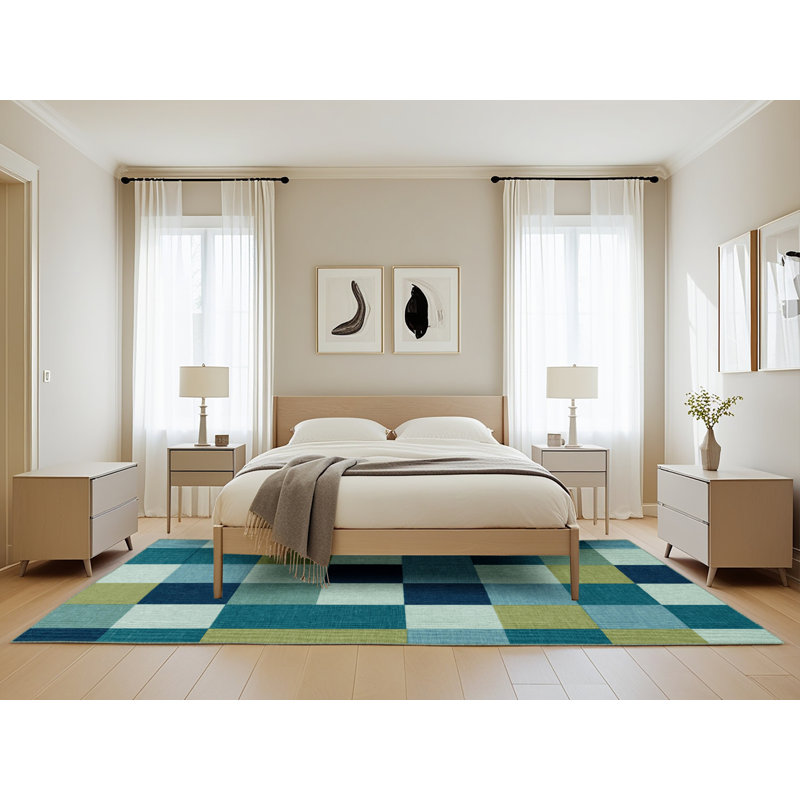 Tapis vert à carreaux lavable à la machine, Rectangle de 5 pi x 8 pi