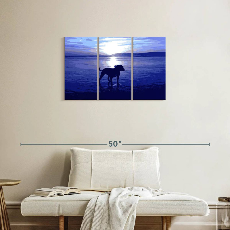 Staffordshire terrier de Brampt sur la plage - bleu, H 20 po x l 33 po