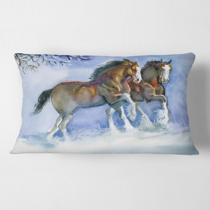 Chevaux qui courent en hiver - Coussin Farmhouse
