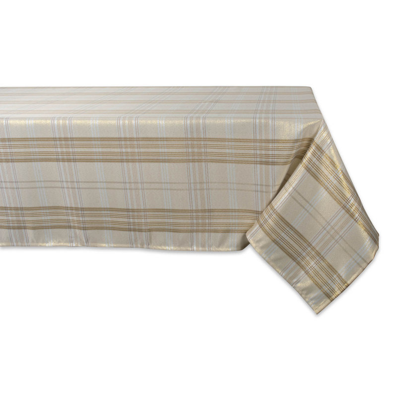 Trotwood Plaid Tablecloth, 52" L x 52" W, Silver/Gold