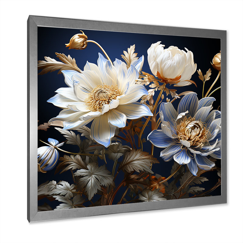 Impression moderne sur toile, bleu et blanc, Cadre simple argenté, H 24 po x l 24 po x P 1 po