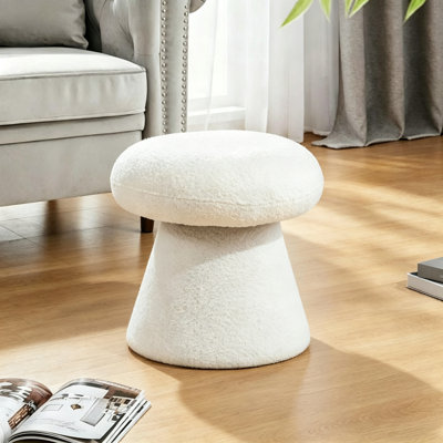 Tabouret de repose-pieds blanc en tissu Teddy