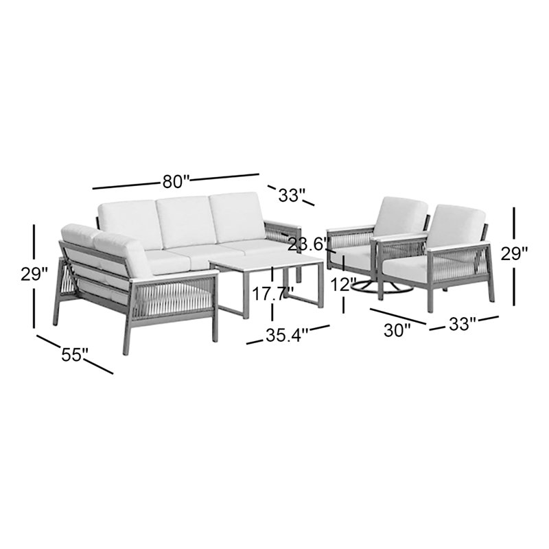 Ensemble de conversation à 7 places avec coussins Sunbrella Townsend, Toile granit Sunbrella®