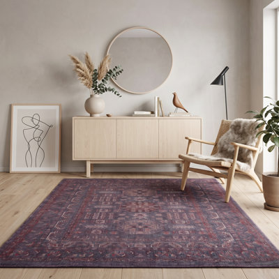 Tapis d'intérieur vintage oriental avec médaillon, violet, en mélange de coton (158,5 cm x 228 cm)