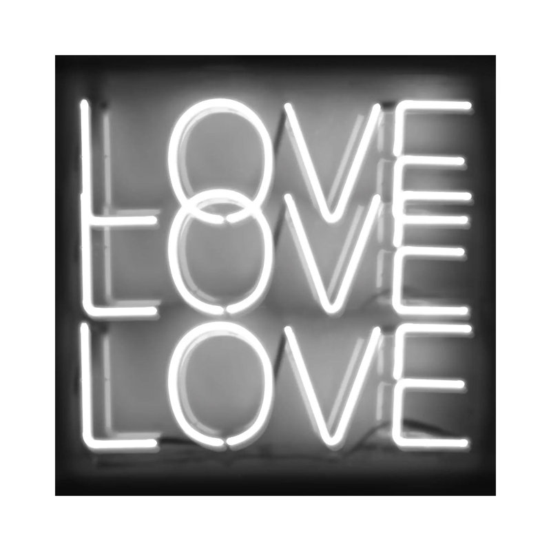 Neon Love Love Love White On Black by Hailey Carr - Wrapped Canvas Print, 93.98 cm H x 93.98 cm W x 1.91 cm D
