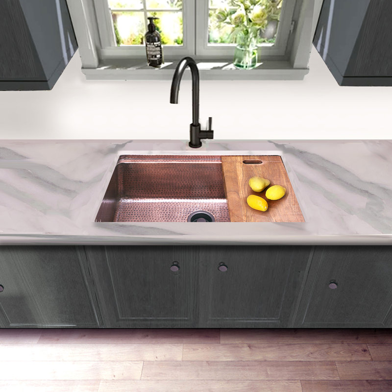 Brightwork 32 in. L Stainless Steel Undermount Single Basin Kitchen Sink, Copper