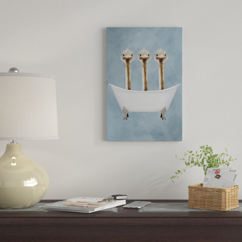 «Ostriches In Bathaign» par Coco de Paris, impression sur toile tendue, H 18 po x l 12 po x P 1,5 po, Toile tendue
