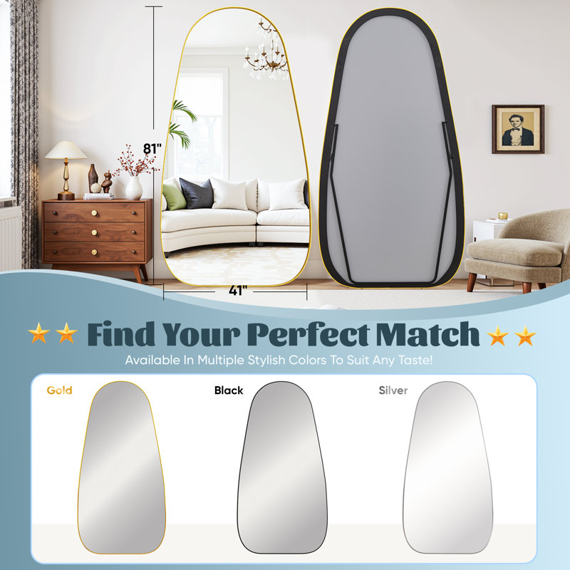 Grand miroir de plancher Waterdrop, Doré, 81 po x 41 po