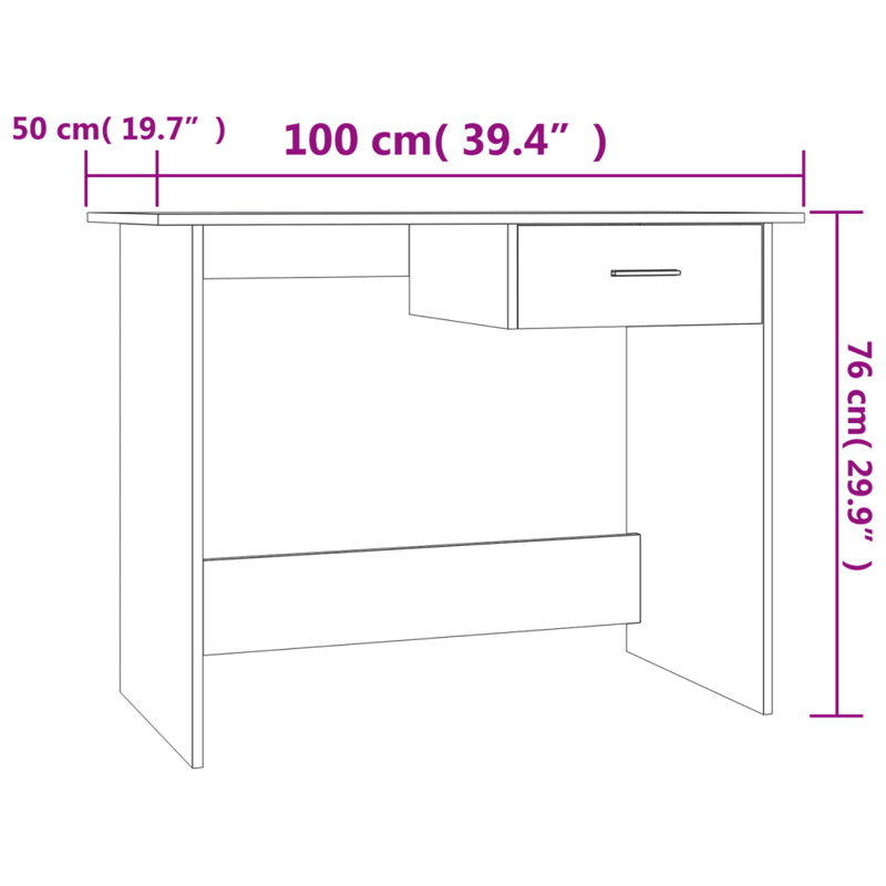 Kadden 100Cm Rectangular Writing Desk, Smoked Oak
