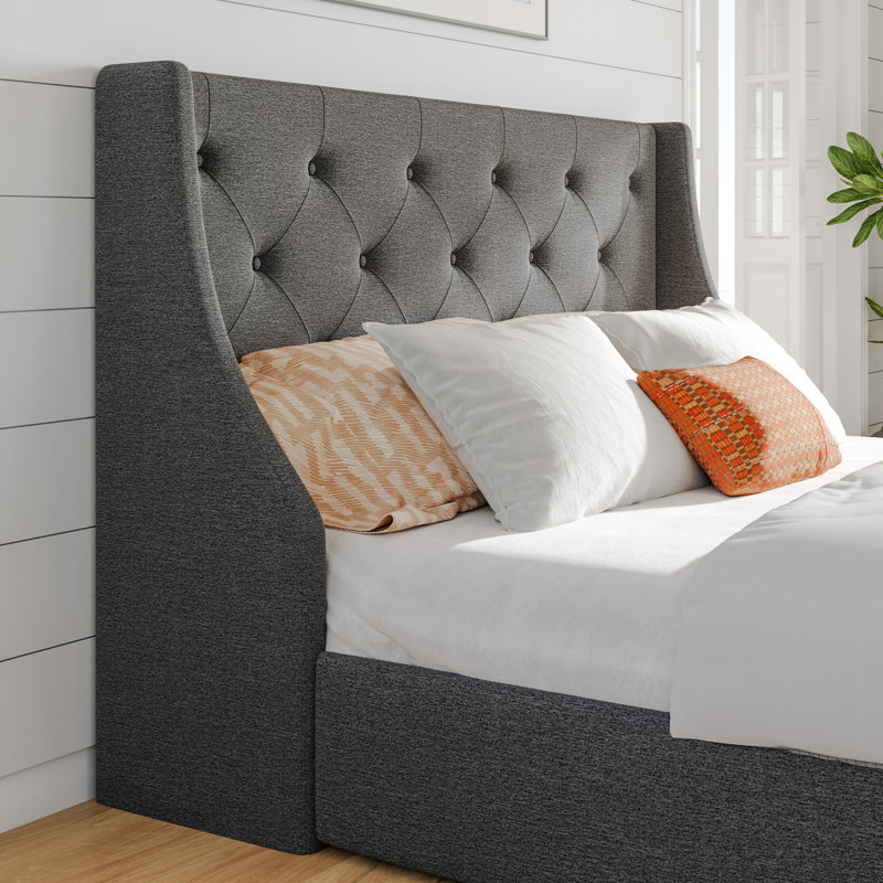 Lit plateforme tapissier Brij, Gris foncé, Grand