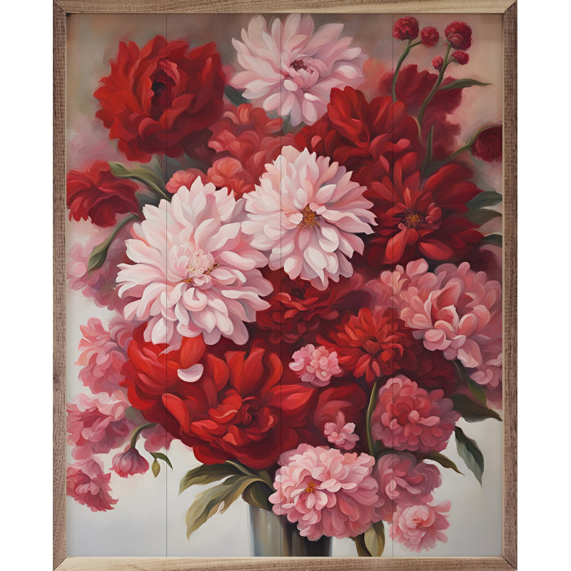 Bouquet rouge et rose, H 10 po x l 8 po x P 1 po