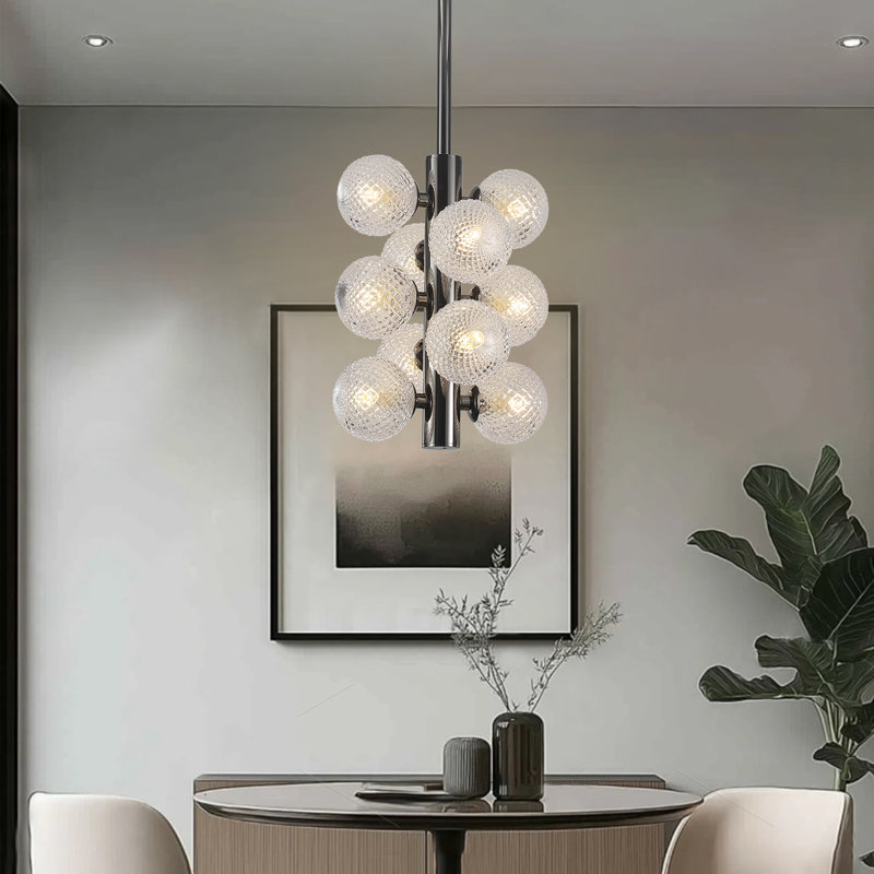 10 - Light Dimmable Modern Chandelier with Textured Glass Globe Shades