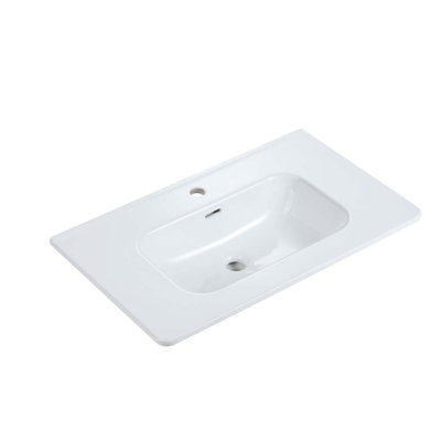 Lavabo de salle de bain en céramique blanche lustrée de 30 pouces - Lavabo intégré au design moderne et élégant, facile à nettoyer, finition durable, robinet et bonde non inclus
