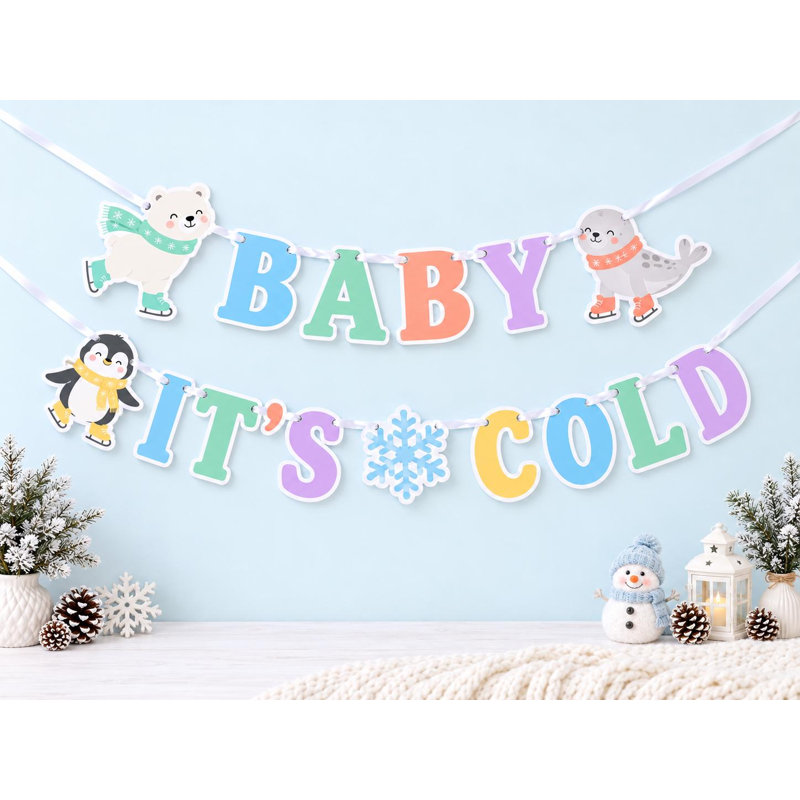 Winter Baby Shower Banner, Baby It's Cold Garland, Skating Polar Animal Decor