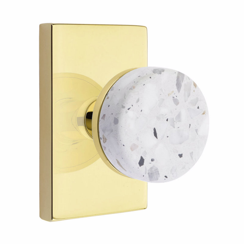 Ensemble de boutons de passage Emtek Select, rosette rectangulaire moderne, tige conique, bouton terrazzo clair