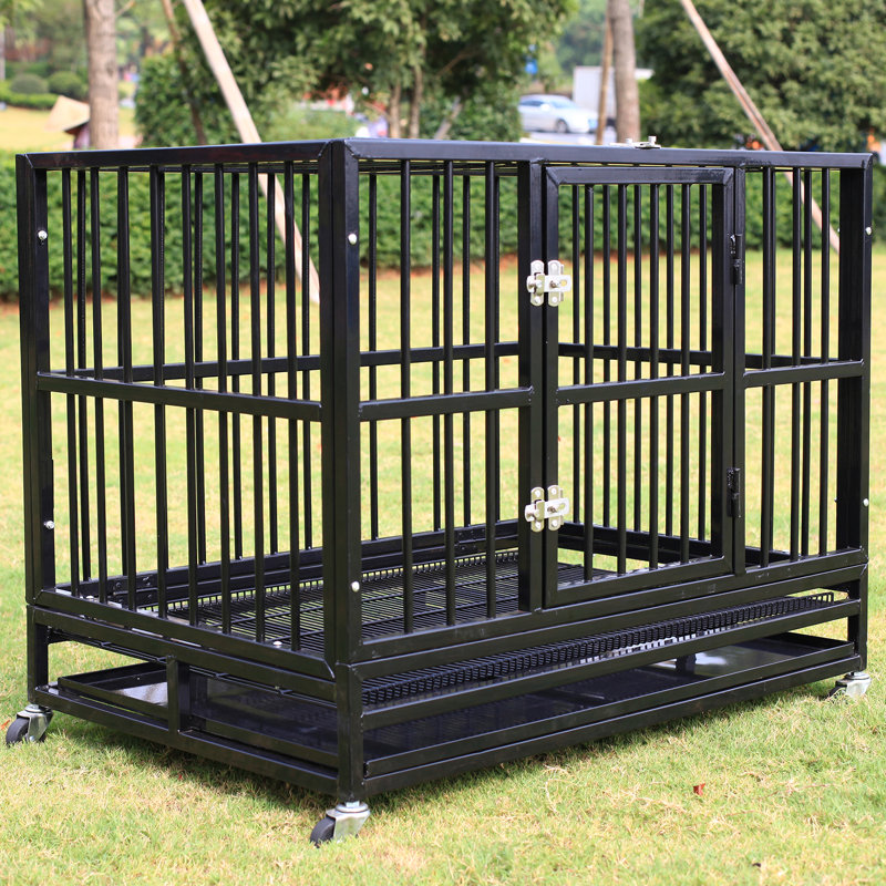 Drip Metal Collapsible Pet Crate with 2 Doors, 28.74" H x 36.61" W x 24.41" D, Black