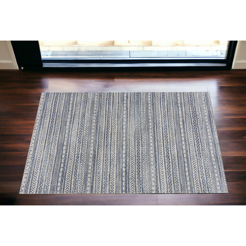 Tapis bleu marine à rayures décoratives 2 pi x 4 pi