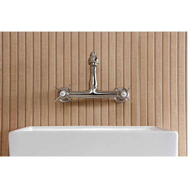 Kingston Brass Essex Two-Handle 2-Hole Wall Mount Bathroom Faucet, Brushed Nickel