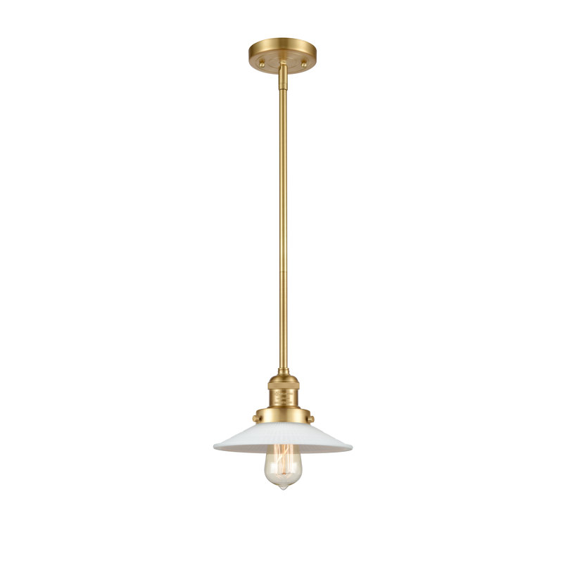 Luminaire suspendu conique à 1 lumière Miramontes, Ampoule incandescente rétro de 60 watts, Matte White Halophane, Or satiné