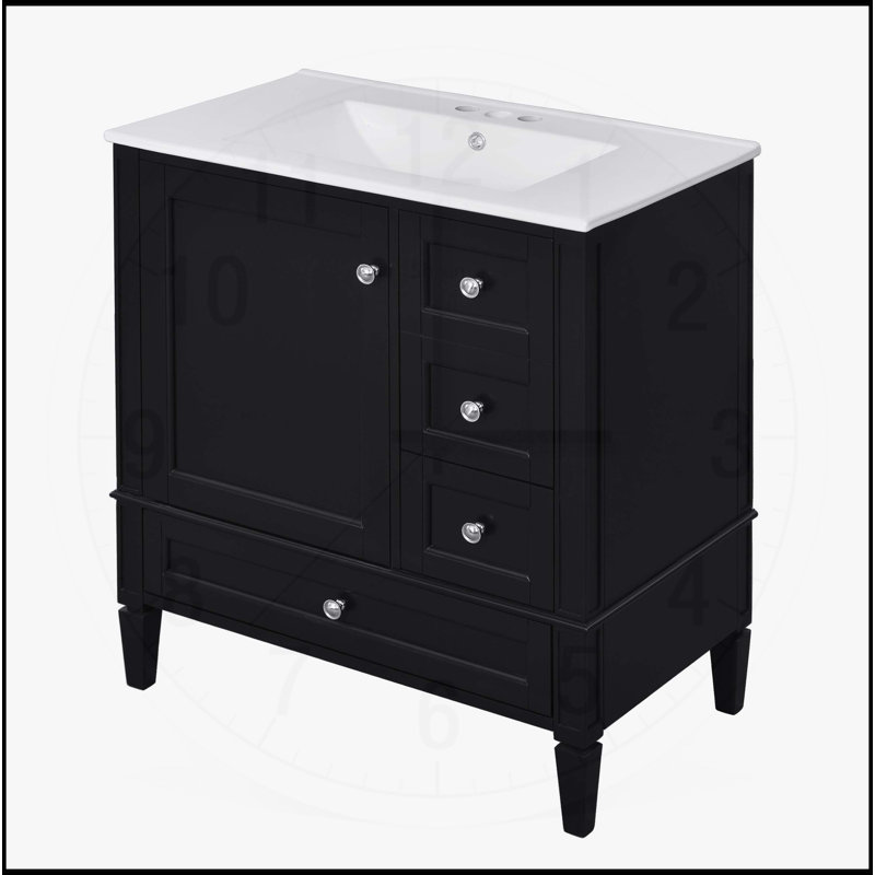Meuble-lavabo 30 po avec lavabo en céramique, Noir