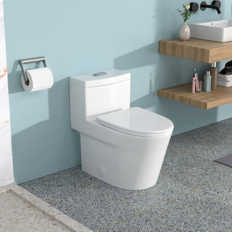 Toilette en céramique une pièce 12 po, double chasse 1,24 / 1,43, siège à fermeture douce, chasse silencieuse et efficace, jupe pour une expérience de nettoyage avec moins d'accumulation de saleté