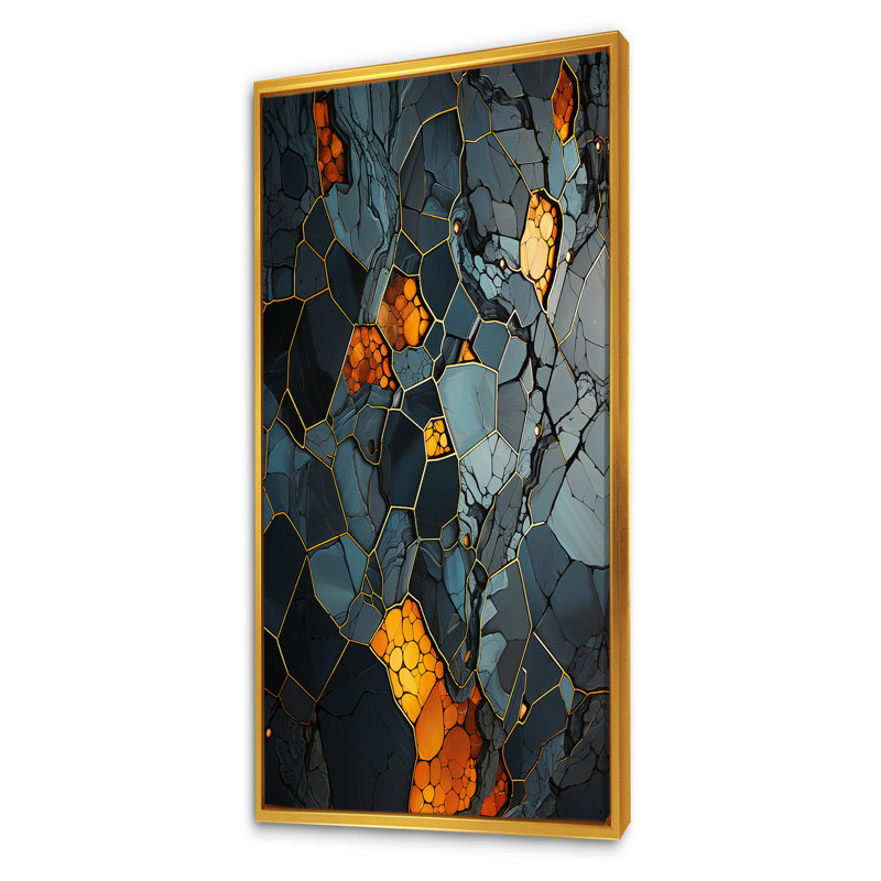 Marble Yellow Elegance II - art mural géométrique, Cadre flottant doré, H 60 po x l 28 po x P 1,5 po