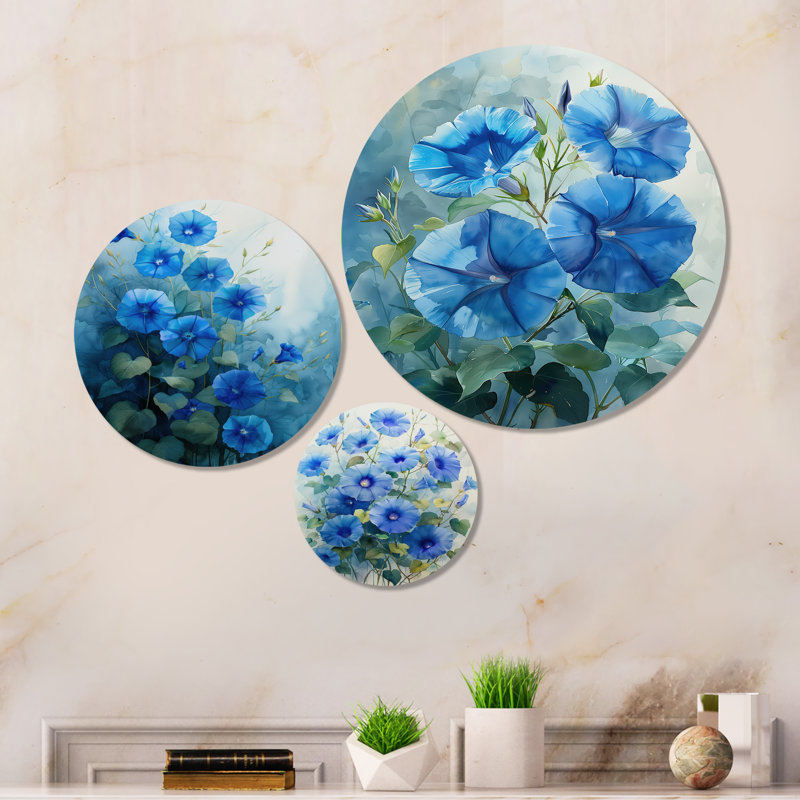 «Garden of Blue Dreams Morning Glory Flowers I», impression murale à 3 panneaux floraux