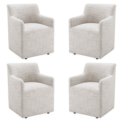 Chaises de salle à manger rembourrées avec roulettes, ensemble de 4 fauteuils à dossier demi-tonneau entièrement assemblés, fauteuil d'appoint en bois massif pour le salon de la salle à manger