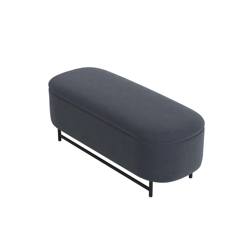 Ellipse Blue Velvet Storage Bench with Metal Legs