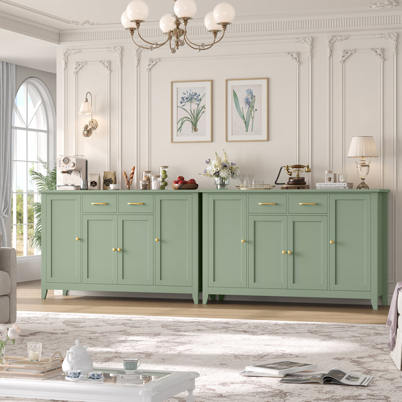 Buffet décoratif 4 portes avec 2 tiroirs, tablettes réglables, Noir