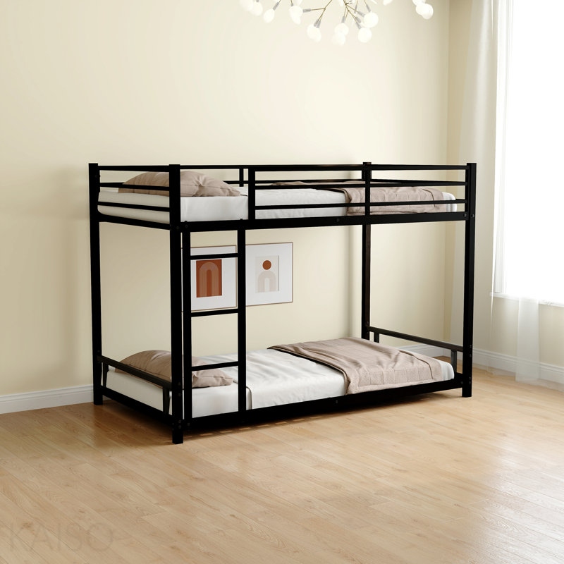 Metal Twin Over Twin Bunk Bed/ Heavy-Duty Sturdy Metal/ Noise Reduced/ Safety Guardrail/No Box Spring Needed,Black, Black