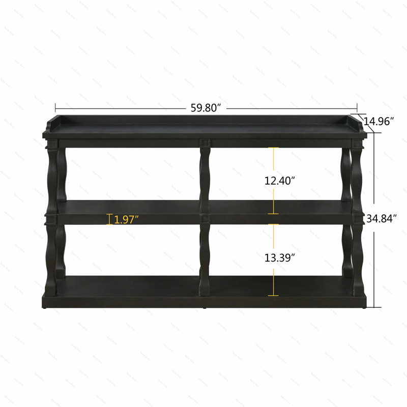 Console Table with 3-Tier Open Storage Spaces And Roman Column Effect Support Legs,Narrow Sofa Entry Table for Living Room, Entryway and Hallway(Black)