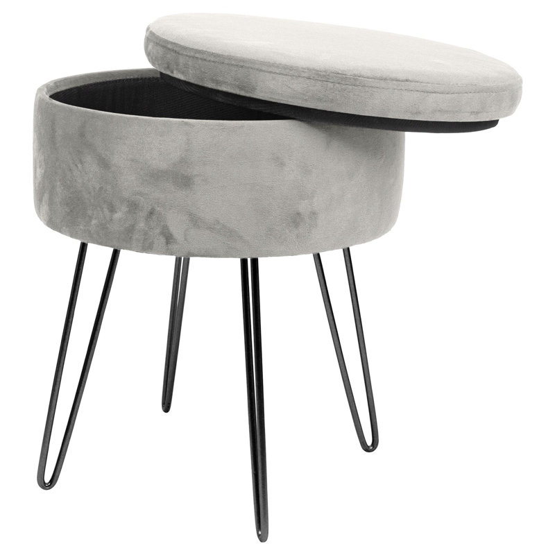 Harbour Housewares - Round Velvet Storage Footstool, Black, Grey