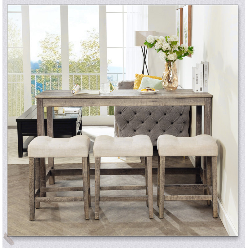 Ensemble de table de bar 4 pièces avec prise de courant, tabourets rembourrés confortables pour la vie moderne et les espaces repas