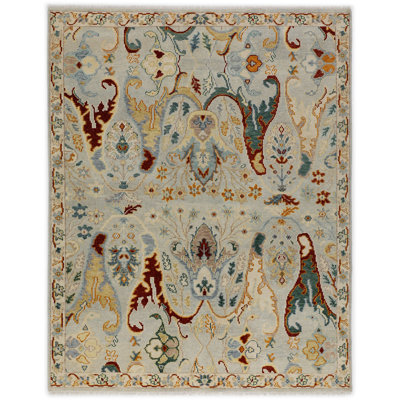 Multi Size Hand Knotted Wool Mint Gray Arts & Crafts Oushak Area Rug