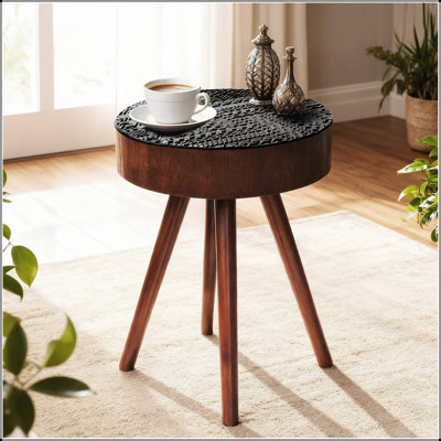 Table d'appoint ronde de 15,7 pouces, petite table basse idéale pour les espaces compacts, table de chevet moderne avec pieds en bois massif, convenant au salon, à la chambre à coucher, au coin et au bureau