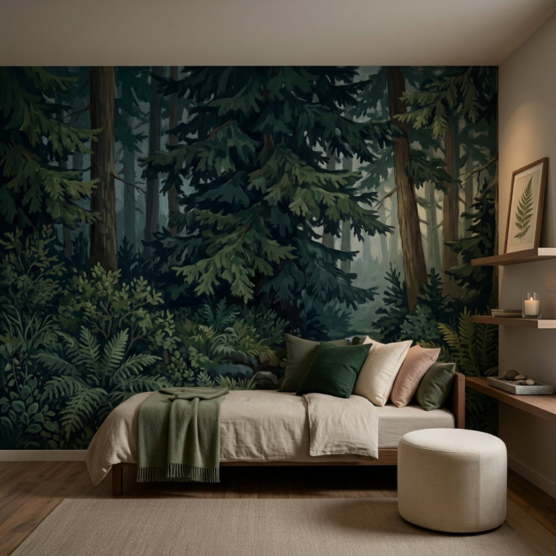 Murale forêt Misty, 120 po x 96 po, Peler et coller
