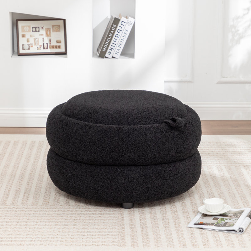 Round Coffee Table With Storage, Black Teddy