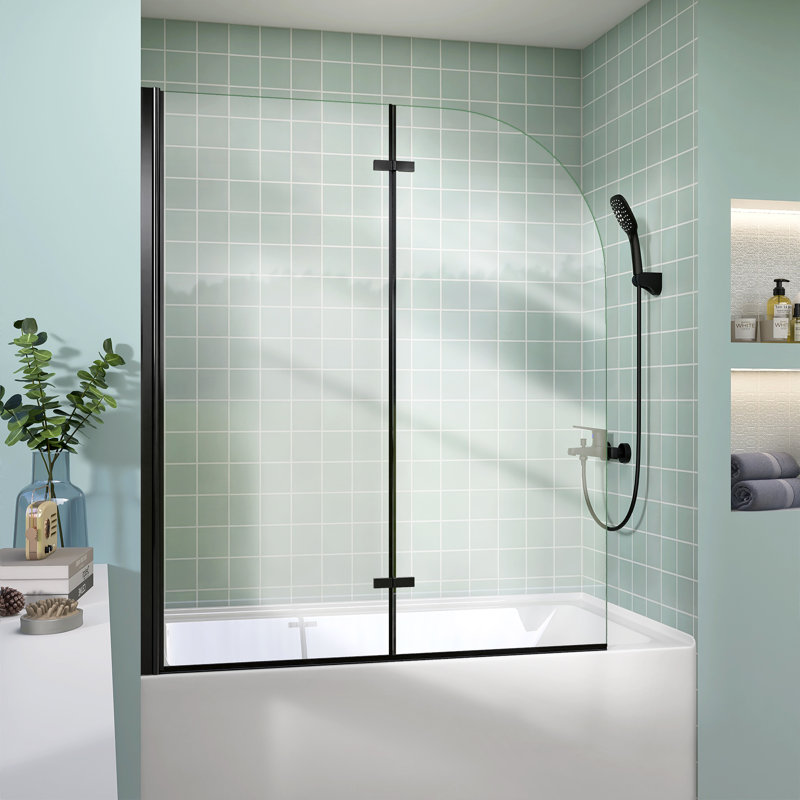 48" W X 58" H Bifold Frameless Hinged Bathtub Shower Tub Door With Tempered Glass Folding Pivot Glass Shower Door
