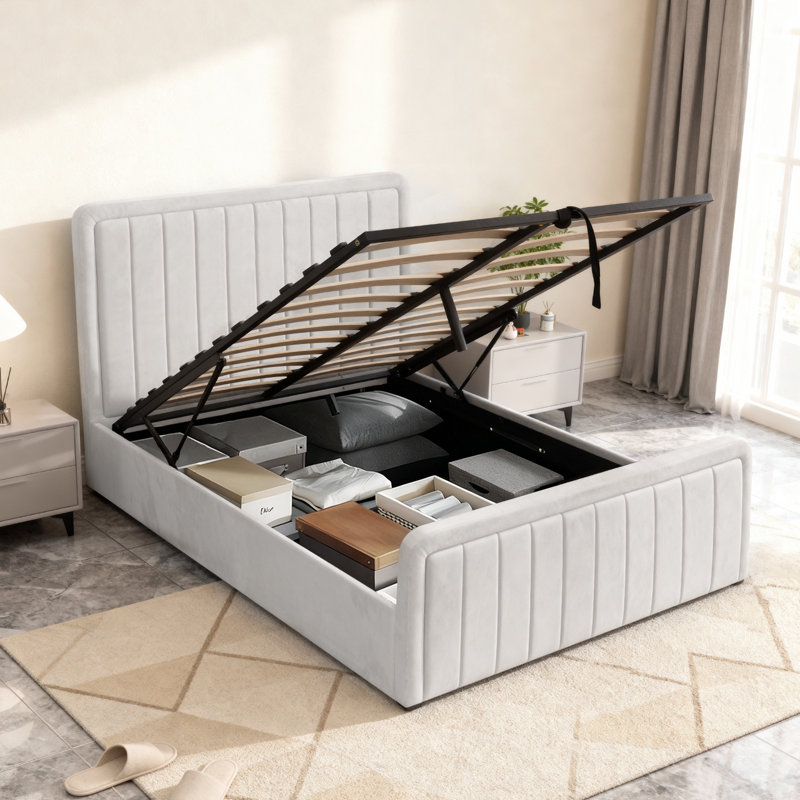 Altgeld Upholstered Ottoman Storage Bed, Cream, Kingsize (5')