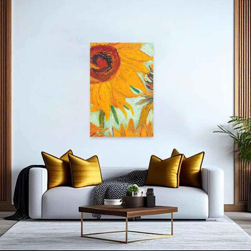 Twelve Sunflowers Classic Traditional Abstract Sunflower Summer Flower Wall Art Print by Vincent Van Gogh - Wrapped Canvas Print